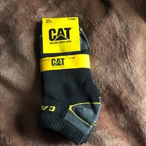 CAT Men's Athletic Socks in Black with Gray and Yellow Accents - 3 Pair